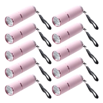 10X Уличный мини-фонарик с 9 светодиодами и розовым резиновым покрытием