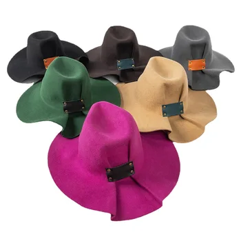 202210-HH2069 прямая поставка, зимняя шерстяная фетровая шляпа, модный дизайн в виде складки в стиле ретро, кожаная фетровая шляпа с пряжкой, мужская женская панама, джазовая шляпа