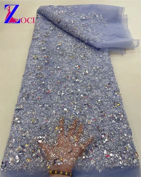 2023 Высококачественная французская кружевная ткань с вышивкой бисером, Африканская Нигерийская ткань с блестками Для свадебного платья