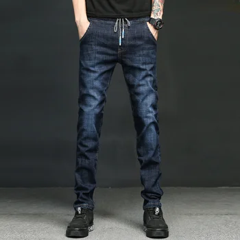2023 Джинсы с эластичным поясом, мужские летние тонкие весенне-летние мужские брюки для отдыха, эластичные мягкие корейские мужские брюки