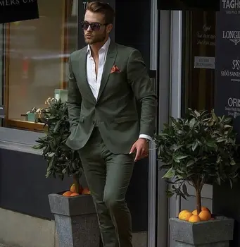 2023 Повседневные стильные 2 предмета (куртка + брюки) Темно-зеленые мужские костюмы, приталенный смокинг для жениха, модный свадебный комплект на заказ, блейзер для выпускного вечера