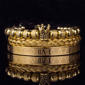 3 шт./компл. Роскошные Королевские CZ King Crown Мужские браслеты с римской цифрой Плетеные Регулируемые Pulseira