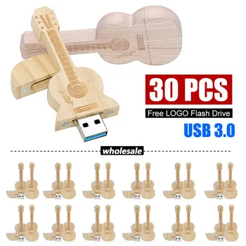 30шт USB 3.0 Натуральная деревянная бамбуковая гитара модель usb флэш-накопитель pendrive 4GB 16GB 32GB 64GB memory stick ЛОГОТИП настроить