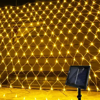 3x2m LED Солнечный строку сетка, свет 8 режимов водонепроницаемый открытый гирлянда, светильник для рождественской вечеринки патио двор сад декор