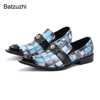 Batzuzhi /Новинка 2021 года; Мужская обувь; Синие Модельные туфли из натуральной кожи; Мужские Официальные Деловые Кожаные туфли для мужской вечеринки и свадьбы, 38-46