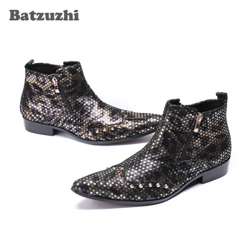 Batzuzhi/ Роскошные Кожаные ботинки с острым носком, Мужские Ковбойские ботинки в стиле Рок с Заклепками, Красивые мужские ботинки Botas Hombre для вечеринки и свадьбы, 38-46