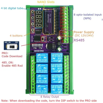 DC 24V 8-канальный многофункциональный переключатель таймера задержки RS485 PLC IO расширяющий модуль для Arduino NANO V3.0