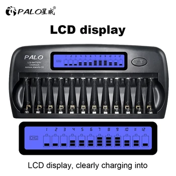 PALO 12-слотное зарядное устройство типа АА для разрядки смарт-ЖК-зарядного устройства для быстрой зарядки аккумуляторов NIMH nicd aa aaa 1,2 В