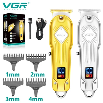 VGR Триммер Для волос Профессиональная Машинка Для Стрижки Волос Металлическая Машинка Для Стрижки Волос Электрический Светодиодный Дисплей Zero Cutting Machine для Мужчин V-261