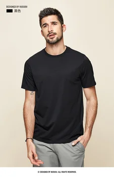 W4233 -Удобная модальная хлопковая футболка с коротким рукавом, мужская приталенная однотонная рубашка с эластичным низом и круглым вырезом