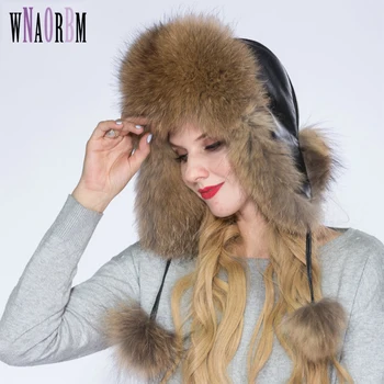 WNAORBM Шапки Из натурального меха Енота Для женщин, Сохраняющая тепло Шапка с кожаной отделкой, Модный дизайн, Защищающий уши, Зимняя шапка Для юных леди