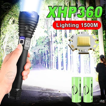 XHP360 Мощный фонарик с USB-зарядкой 60 Вт Светодиодный Фонарик С телескопическим зумом 1500 м Водонепроницаемый Аккумуляторный фонарик Power Bank