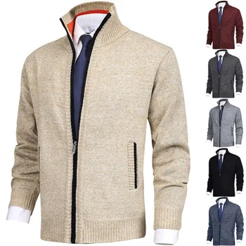 Y2k 2003, Новый осенне-зимний мужской вязаный свитер, Модный приталенный кардиган, Повседневное пальто, однотонный свитер, одежда M-4XL