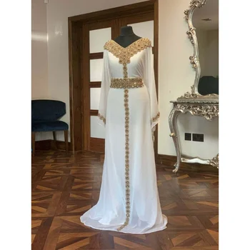 Белое африканское платье с цветочным узором Абайя, Дубайская официальная длинная рубашка, расшитая бисером, европейские и американские модные тенденции