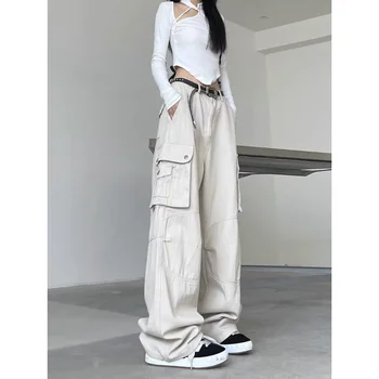 Винтажные плиссированные комбинезоны с несколькими карманами для мужчин и женщин ins, модные винтажные мешковатые повседневные брюки с прямыми штанинами