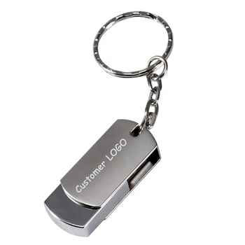 Вращающийся USB Флэш-Накопитель 64 ГБ Мини-Металлическая Ручка-Накопитель 32 ГБ Бесплатный Пользовательский Логотип Memory Stick Креативный Бизнес-Подарок Серебряная Флешка U