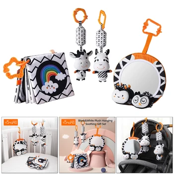 Детская коляска, украшение для кроватки, Плюшевые игрушки, Погремушки, зеркало для животика, набор игрушек, черный и белый