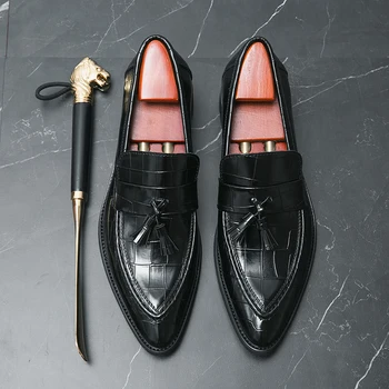 Европейская и американская Мужская Новая модная обувь из искусственной кожи с острым носком, прозрачная Деловая Черная кожаная обувь 38-48 Бесплатная доставка
