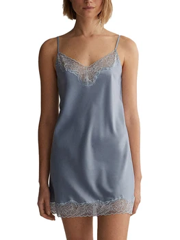 Женская ночная рубашка без рукавов с кружевной отделкой, ночное платье на бретельках, пижамы на бретельках