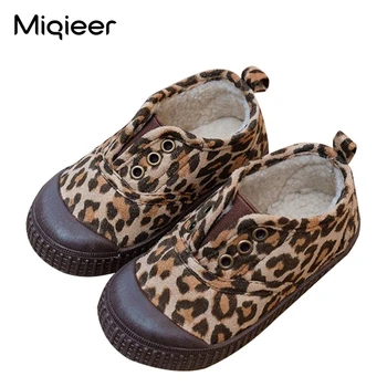 Зимняя детская плюшевая теплая Хлопчатобумажная обувь, Детские леопардовые повседневные кроссовки, Мягкие нескользящие лоферы для мальчиков и девочек, Обувь для новорожденных малышей