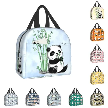 Изолированная сумка для ланча с изображением Медведя Панды для кемпинга, путешествия, Портативный термоохладитель, Ланч-бокс для женщин, Детские рабочие сумки для хранения продуктов для Пикника