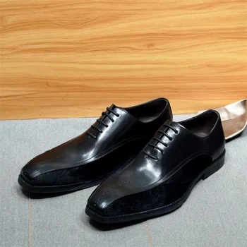 Итальянская мужская обувь из натуральной кожи, Оксфорды, черный бархатный верх на шнуровке, Роскошные остроносые туфли для выпускного вечера, свадебные элегантные туфли для мужчин