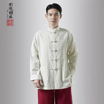 Китайский Стиль, Мужской Новый костюм эпохи Тан, Свободная ретро-туника, Льняная куртка, Традиционная китайская одежда для мужчин