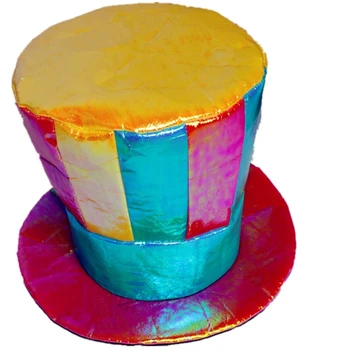Клоунская шляпа с плоским верхом для мужчин, Фетровая шляпа для Карнавалов на Хэллоуин для взрослых, шляпа клоуна с радужным цветом, принадлежности для фотосъемки 066C