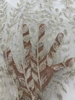 Кружевная ткань с африканскими бусинами ZH-13028718, Высококачественная Модная кружевная ткань из французского тюля, расшитая блестками, для нигерийской свадьбы