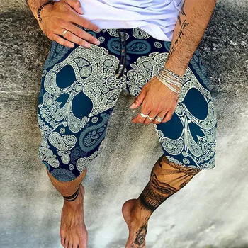 Летние Мужские пляжные шорты с принтом Черепа 3D, Мужские Плавки, Купальники, Мужские Спортивные штаны для серфинга на пляже, доска, мужская одежда