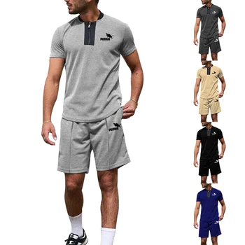 Летний новый мужской спортивный костюм 2023 Года, Повседневные шорты на молнии с коротким рукавом и завязками, Комплект из 2 предметов
