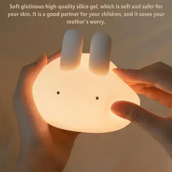 Мини светодиодный силиконовый ночник с кроликом, затемняющий USB Перезаряжаемый Милый мультяшный настольный светильник, подарок на День Рождения для ребенка
