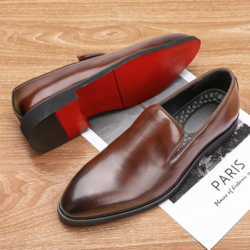 Модельная деловая обувь, Официальные офисные дизайнерские лоферы с красной подошвой, Джентльменские итальянские Повседневные мужские свадебные туфли-оксфорды на плоской подошве для мужчин