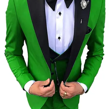 Мужские Костюмы Зеленый Пик жениха, черный лацкан, комплект из 3 предметов для жениха (куртка + брюки + жилет), смокинг Conjuntos De Blazer