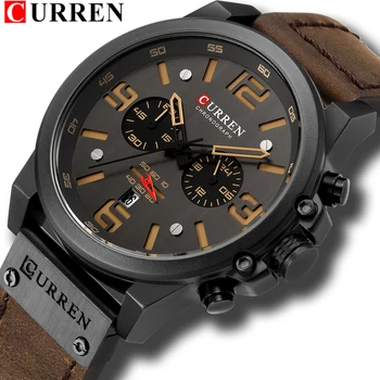Мужские часы CURREN, лучший люксовый бренд, водонепроницаемые спортивные наручные часы, хронограф, кварцевые Военные, натуральная кожа, Relogio Masculino