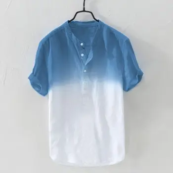 Новая однотонная мужская рубашка с градиентным V-образным вырезом, короткий рукав, мягкий и удобный, быстросохнущий топ, высококачественная Повседневная мужская одежда