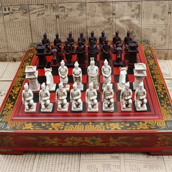 Новые деревянные Шахматы Китайские Ретро Терракотовые Шахматы Воинов, Дерево со Старой Резьбой, Шахматная фигура из смолы, Крупногабаритная Шахматная фигура Премиум-класса