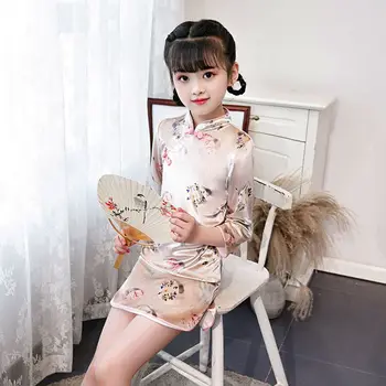 Одежда для девочек Cheongsam Hanfu Детский бархатный костюм Tangsuit Детские праздничные наряды Qipao Свадебное платье костюм подарок