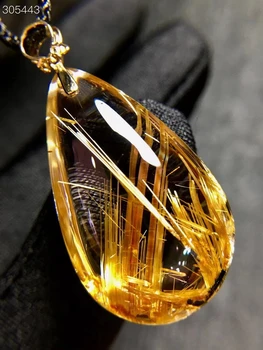 Ожерелье с подвеской из рутилированного кварца из натурального золота 29.6*18*9.2 мм Бразилия 18-Каратное Золотое рутилированное Женское Мужское Ювелирное изделие AAAAAAA