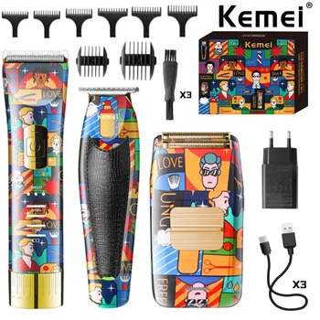 Оригинальный комбинированный комплект Kemei Электрический триммер для волос для мужчин, машинка для стрижки бороды, Перезаряжаемая бритва, машинка для стрижки волос для парикмахера/Home