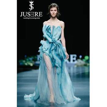 ПОКАЗ МОД JUSERE, Синее Длинное платье для выпускного вечера, Прозрачное Шелковое платье длиной до пола, Праздничное платье longo