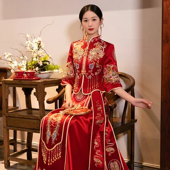 Показать Тонкое платье Невесты, Новое Свадебное платье в китайском винтажном стиле, Корона Феникса, Xiapei, Женское Шоу-Кимоно костюм для восточных