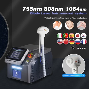 Портативная лазерная безболезненная машина для удаления волос 808-нм диодная лазерная машина для постоянного удаления волос для всех типов кожи и цветов волос