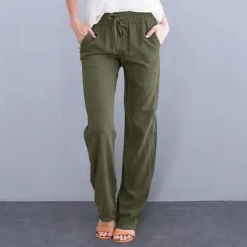 Прямые брюки, Охлаждающие Дышащие эластичные Льняные брюки с высокой талией Для женщин, Одежда для йоги, Летняя Охлаждающая и повседневная одежда-Карго