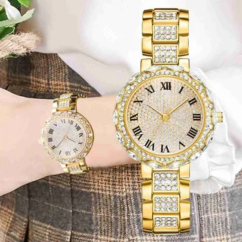 Ретро Reloj Фирменные женские кварцевые часы Роскошные часы с бриллиантовым ремешком из нержавеющей стали Женские часы Модные женские часы