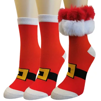 Рождественские носки, Женские Красные Чулки, Осенне-зимние хлопчатобумажные пушистые носки средней и длинной длины, Теплые чулочно-носочные изделия, Новогодние принадлежности