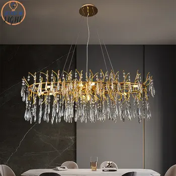 Роскошные люстры Nordic Gold, Круглые/ длинные, светодиодное освещение кухни для гостиной, Хрустальная подвесная лампа, Декор столовой, спальни