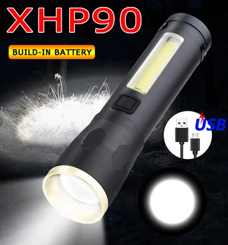 Самый яркий XHP90 Мощный светодиодный фонарик 18650 Фонарик USB Перезаряжаемый тактический фонарь для кемпинга