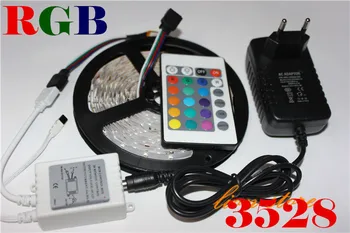 светодиодная лента 2835/3528 DC12V 5 М 300led гибкая лента RGB + RGB светодиодный контроллер + 24 Вт адаптер питания Водонепроницаемый, не водонепроницаемый ip20