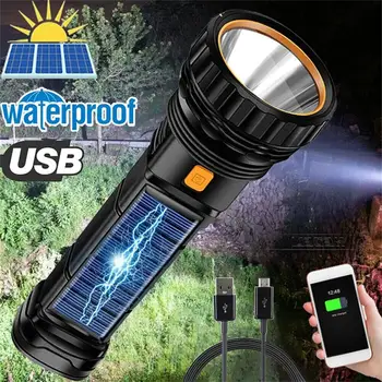 Светодиодный Солнечный тактический фонарик 1200 мАч высокой мощности Фонари USB/Солнечная Перезаряжаемая Водонепроницаемая Аварийная лампа для кемпинга на открытом воздухе